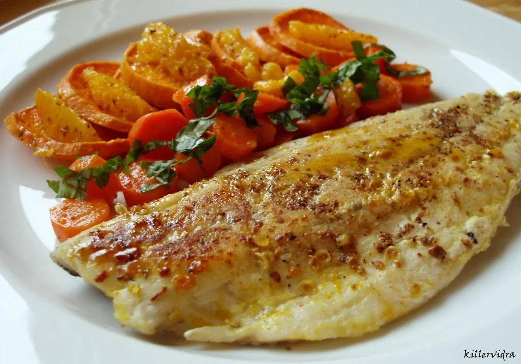 Barramundi filé narancsos sárgarépával édesburgonya chipsszel – 2. kép