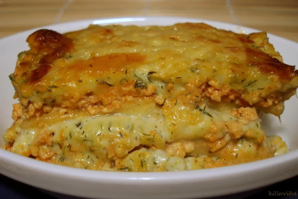 Lasagne- nagyon másképpen, tökből, kapros besamellel, csirkepaprikás-raguval